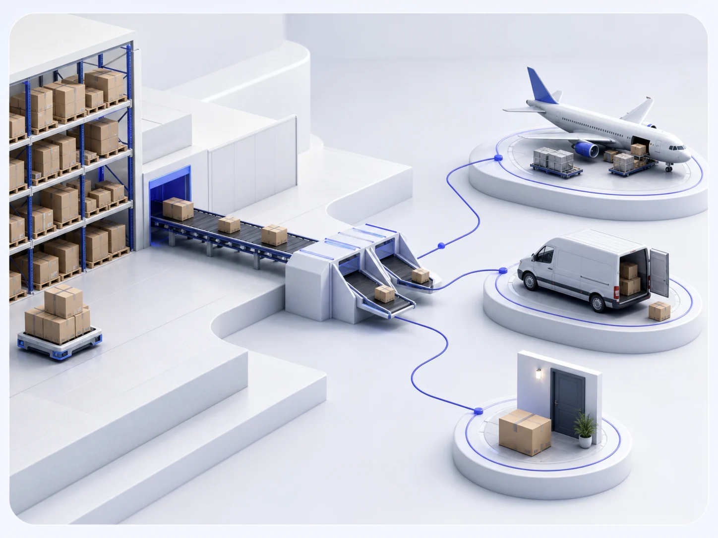 Dropshipping fulfillment routing from warehouse to international and last-mile delivery