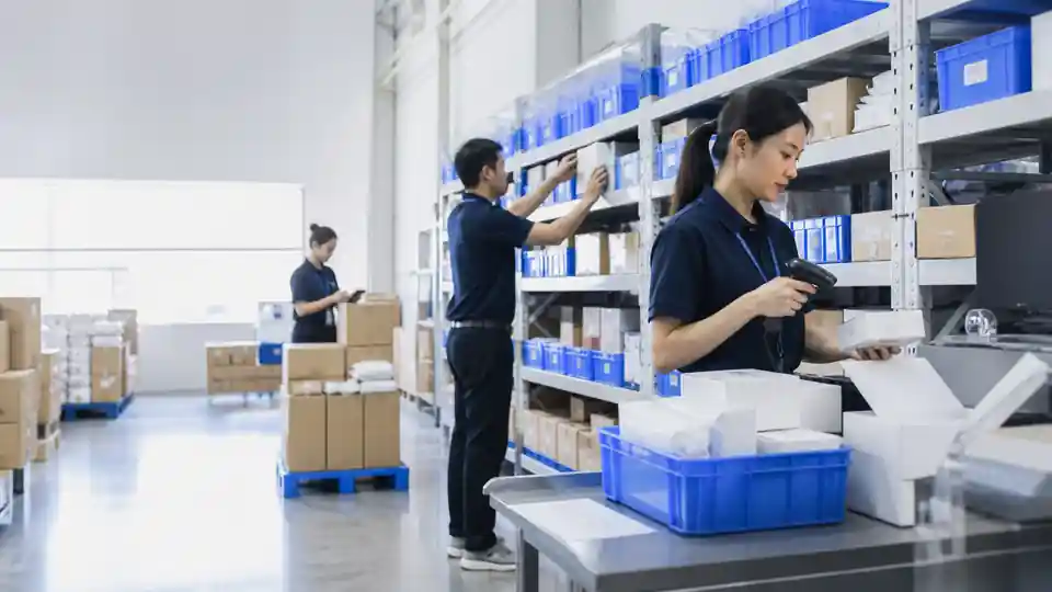 Organized warehouse receiving, inventory visibility, and pick-and-pack workflow
