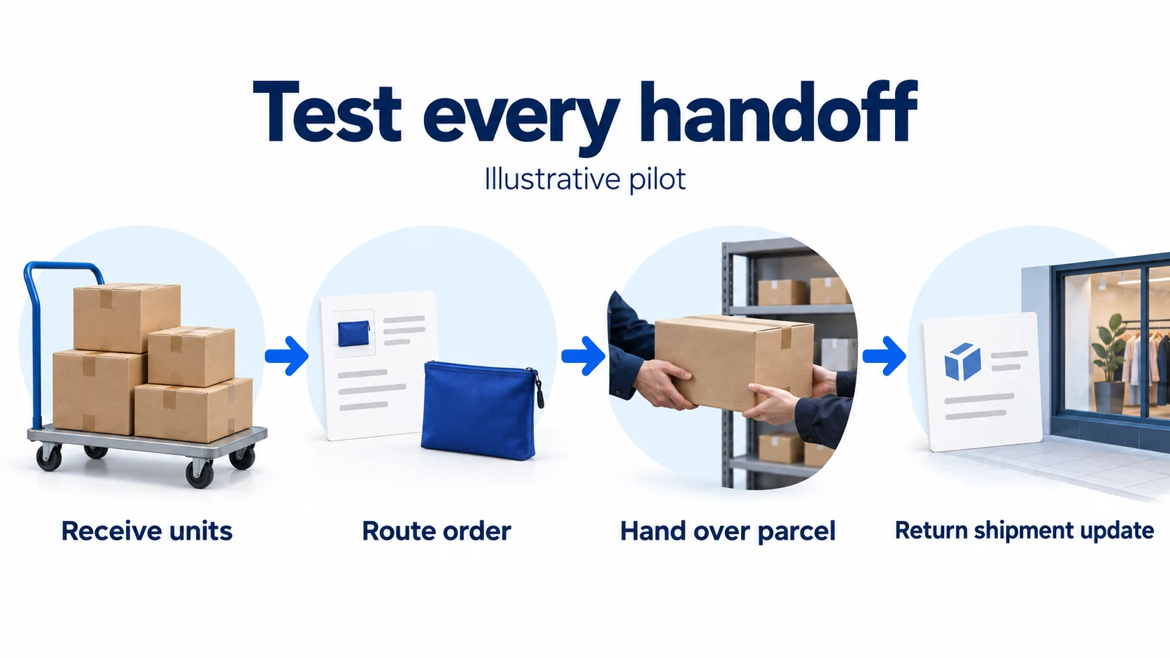 Four illustrative pilot events from unit receipt to shipment update.