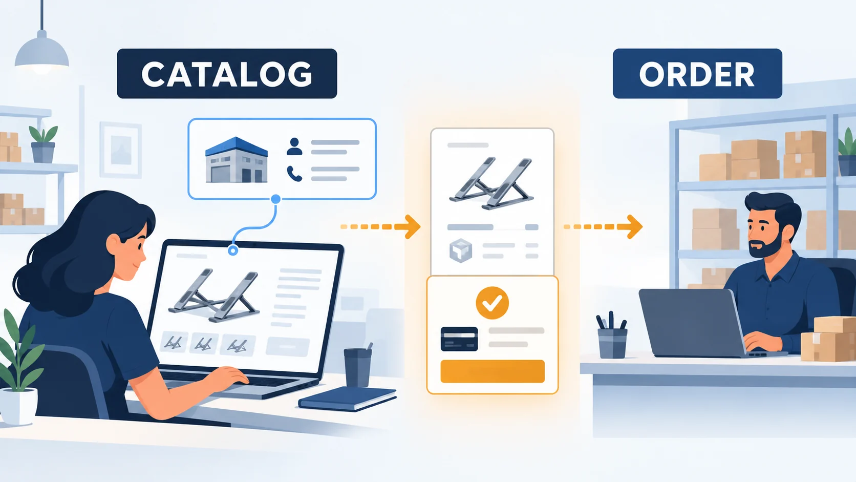 Conceptual illustration separating a PrestaShop catalog supplier record from a paid order that must reach the supplier