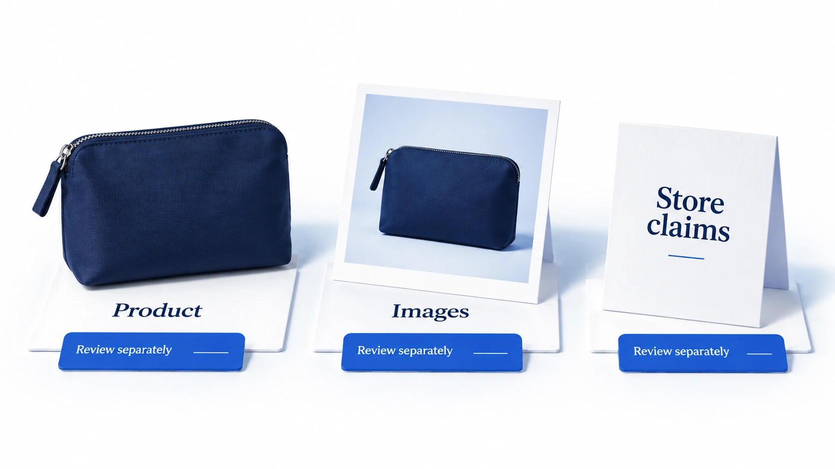 Conceptual illustration separates a physical product, its photographs and store claims for review.
