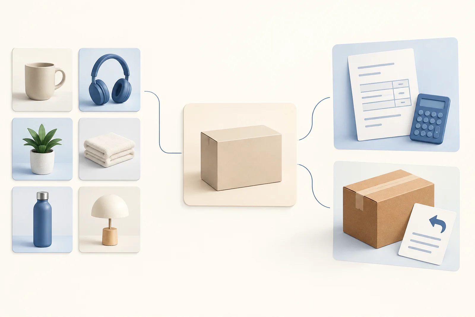 Concept illustration of a product shortlist separated from cost and order checks.