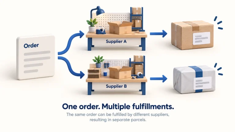 One order divided between two supplier packing stations and separate parcels