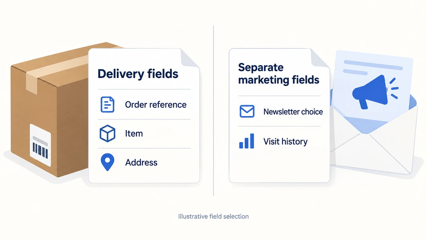 Illustrative delivery-field subset separated from newsletter choice and browsing history.