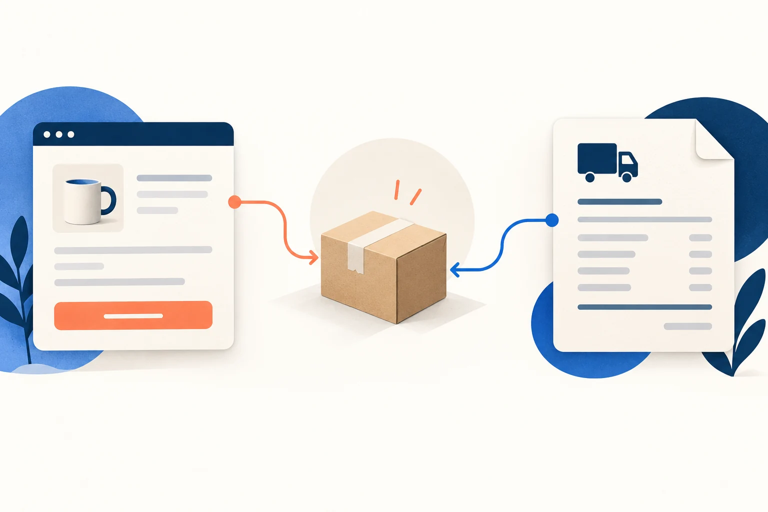 Illustration of a customer checkout shipping charge and a separate supplier parcel bill for the same order.
