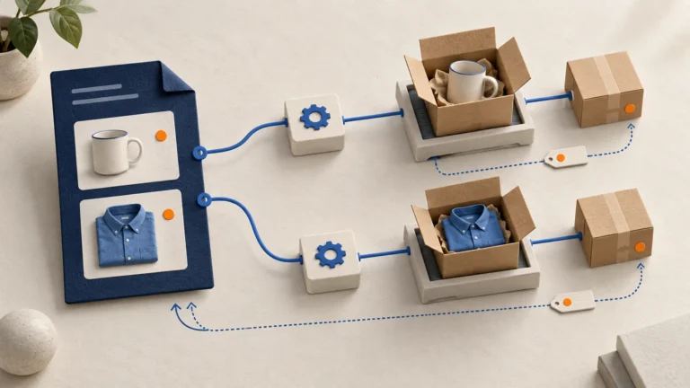 Two products in one order follow separate fulfillment mappings and parcel records.