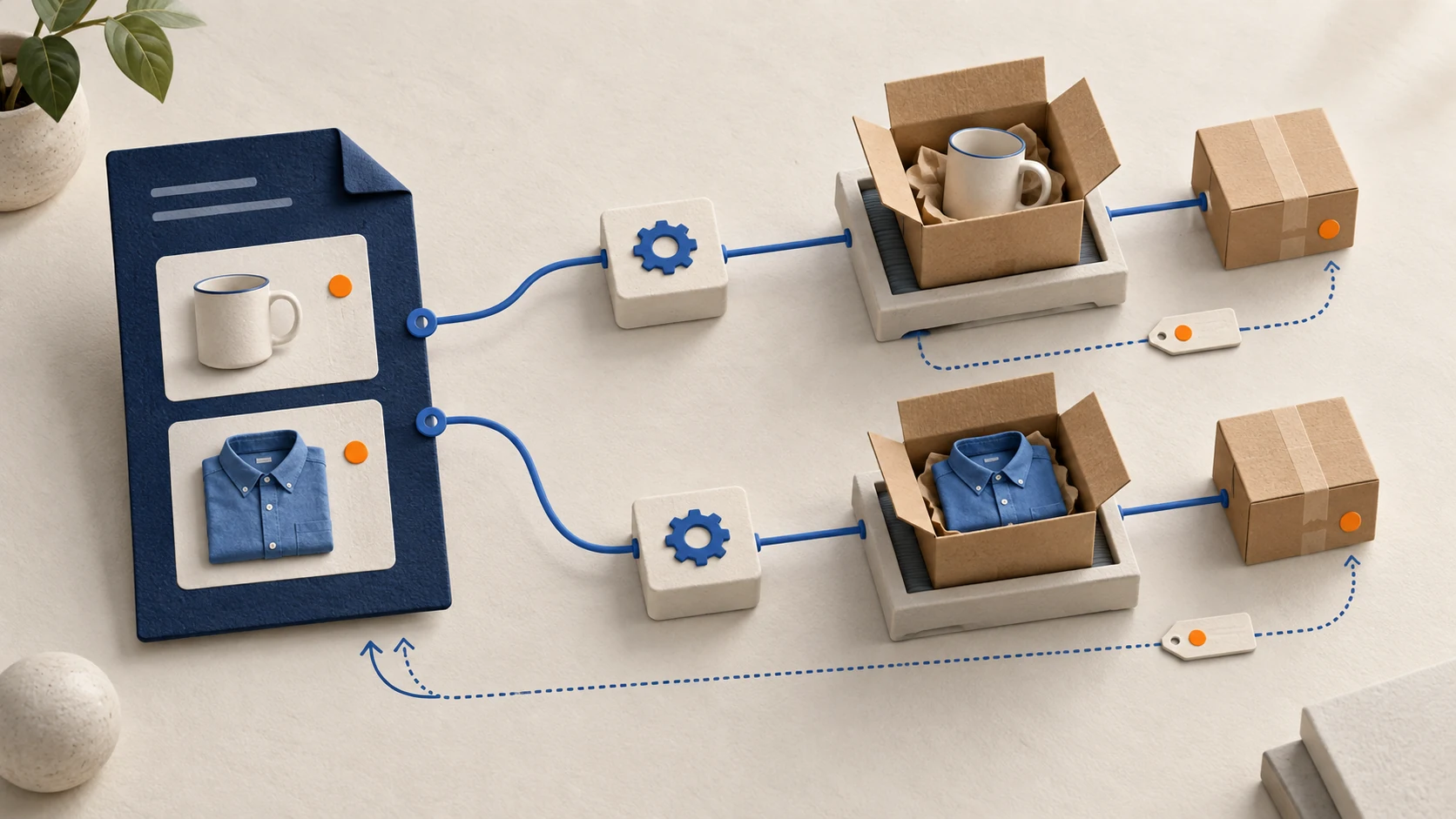 Two products in one order follow separate fulfillment mappings and parcel records.