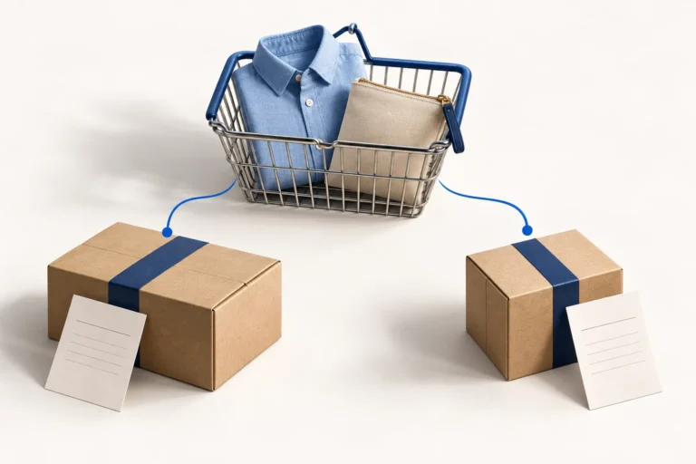 One cart connected to two separately billed parcels