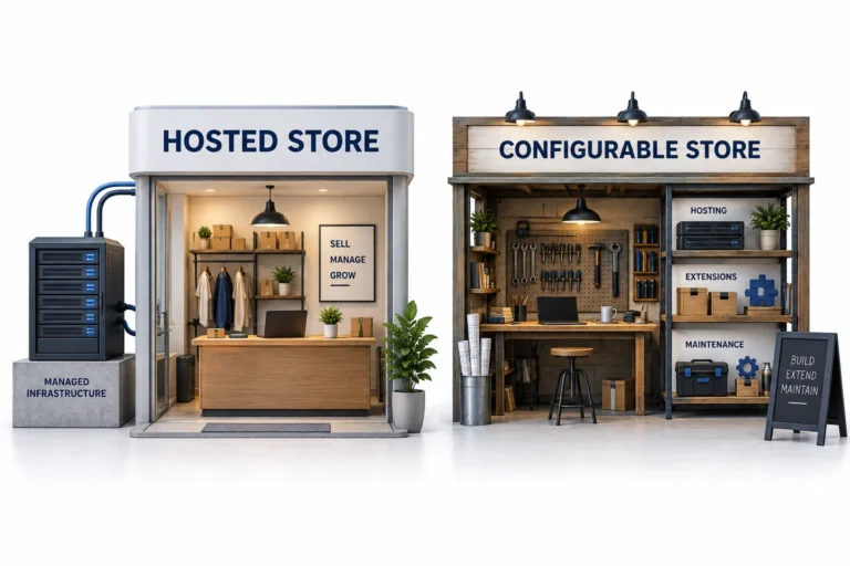 Hosted storefront and configurable ecommerce workspace compared