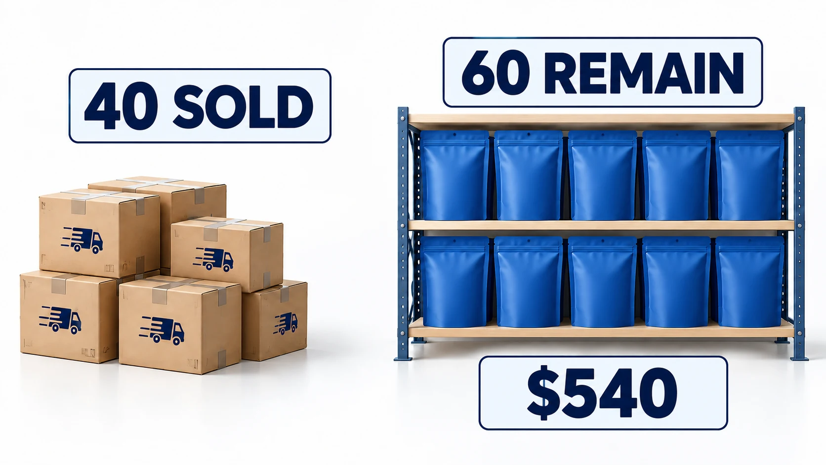Forty sold units are separated from sixty remaining units with a purchase cost of five hundred forty dollars.