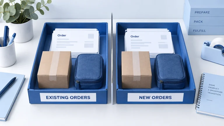 Separate trays for existing and new orders during a supplier changeover.