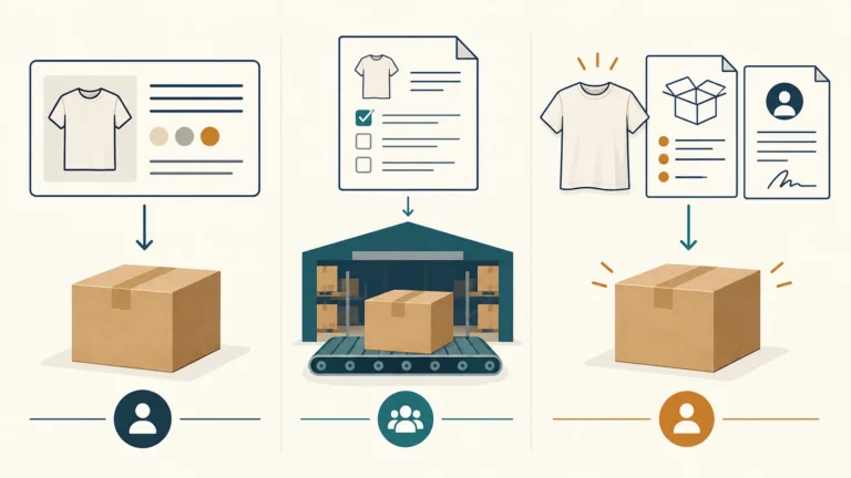 Three neutral sourcing and fulfillment arrangements for the same product, each with its own order responsibility.
