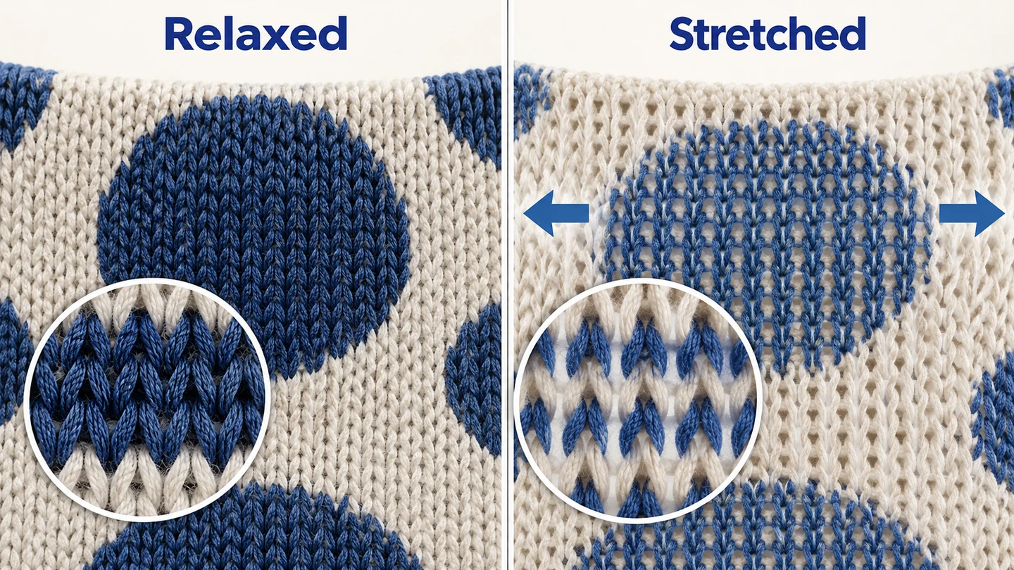 Stretch changes fabric coverage and the appearance of printed color