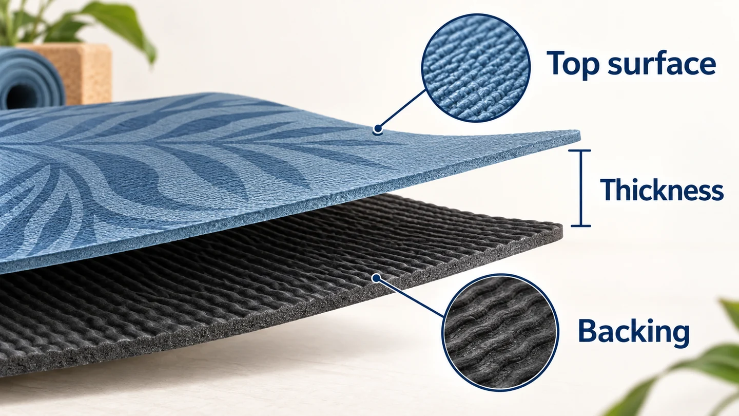 Top grip, backing contact and cushioning are separate attributes