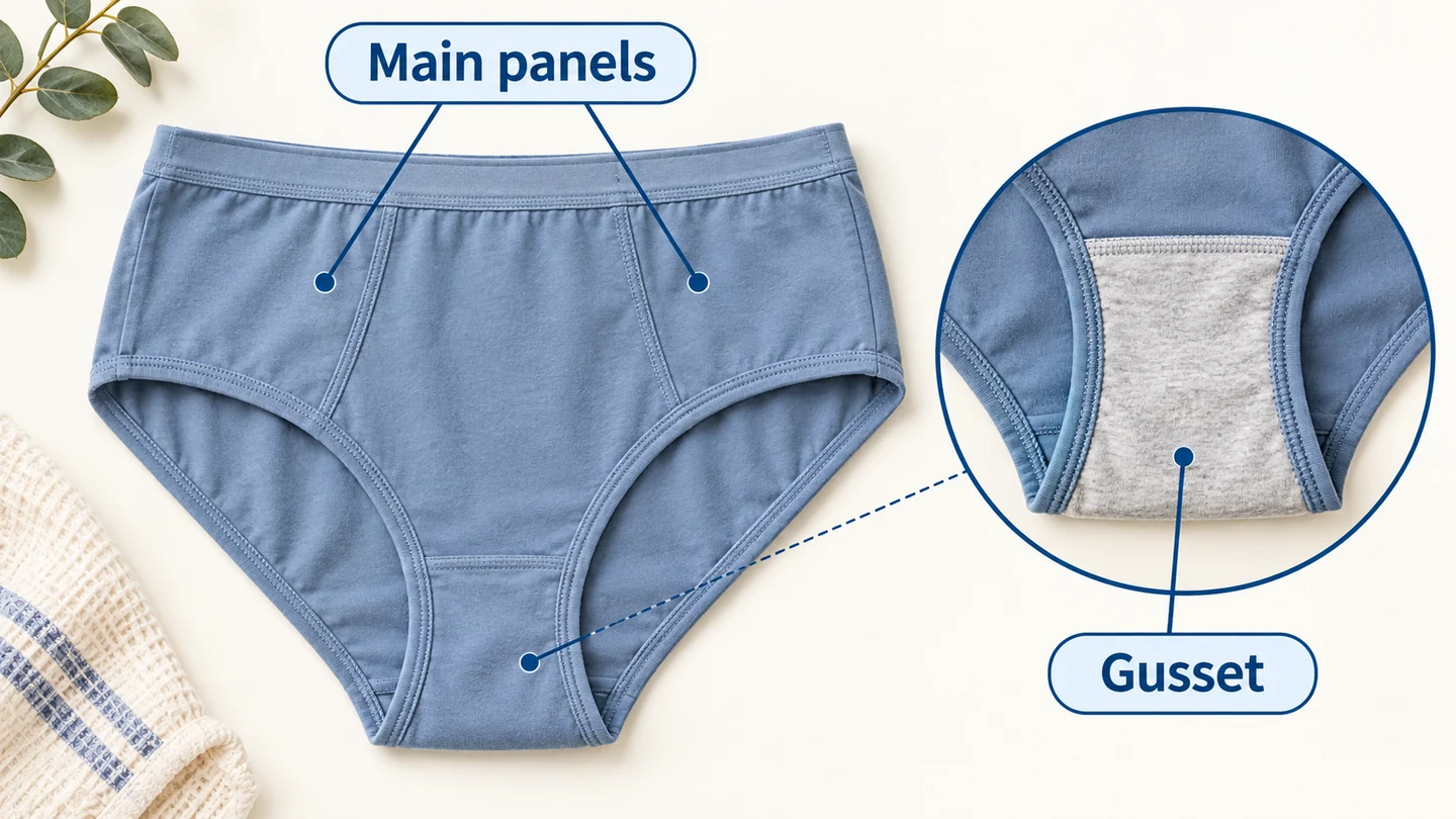 The main panels and gusset can have different material compositions