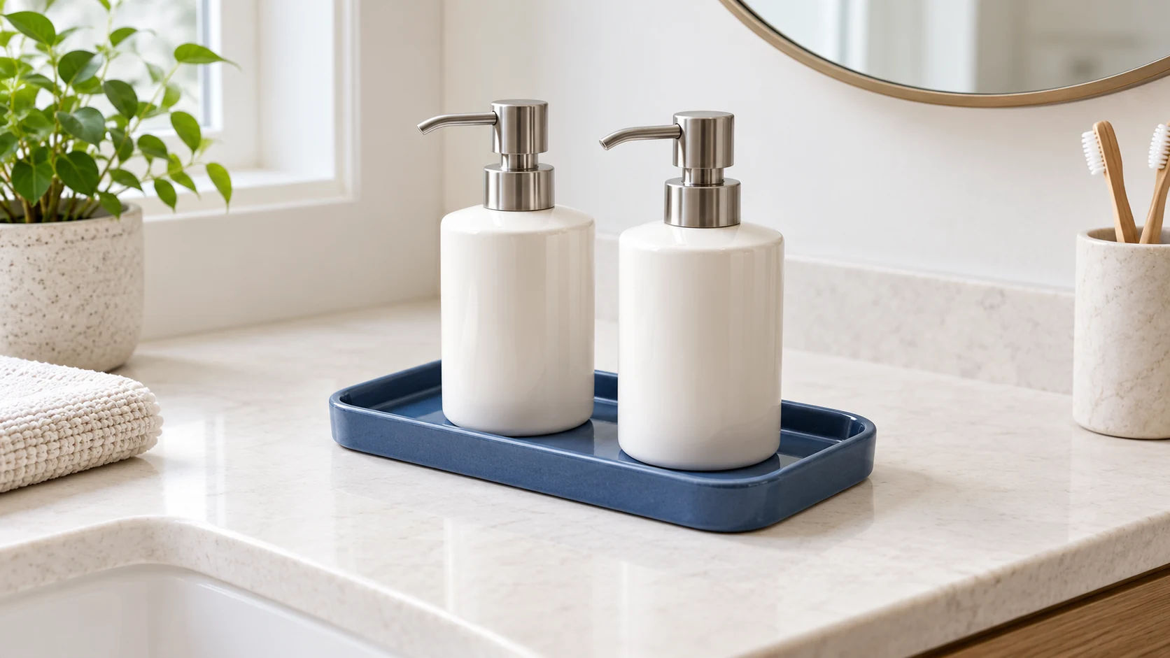 A bathroom accessory should fit the actual counter and intended objects