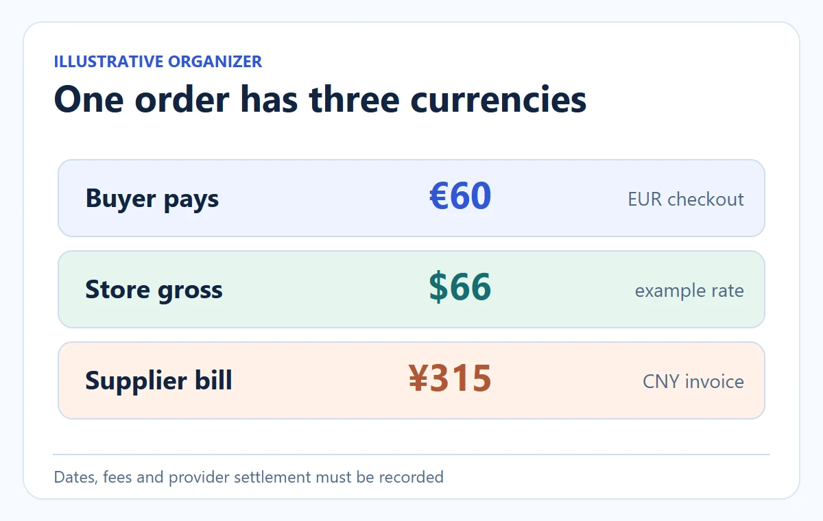 Explanatory diagram: One order has three currencies.