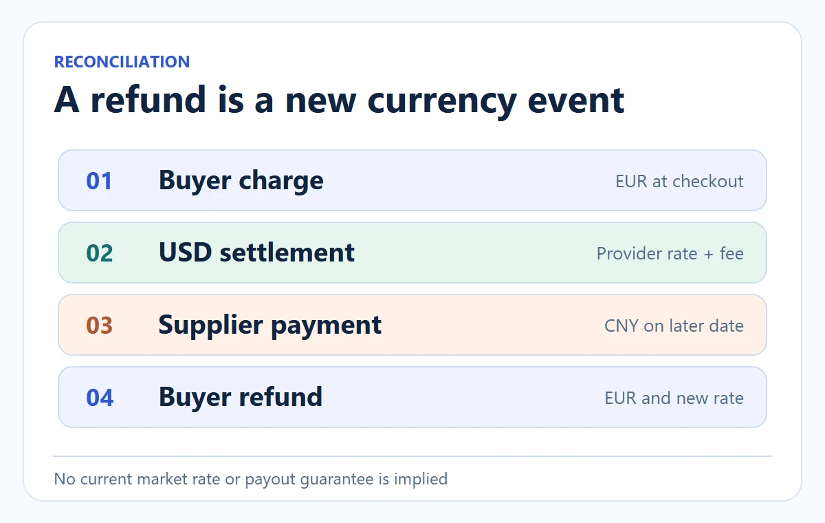 Explanatory diagram: A refund is a new currency event.