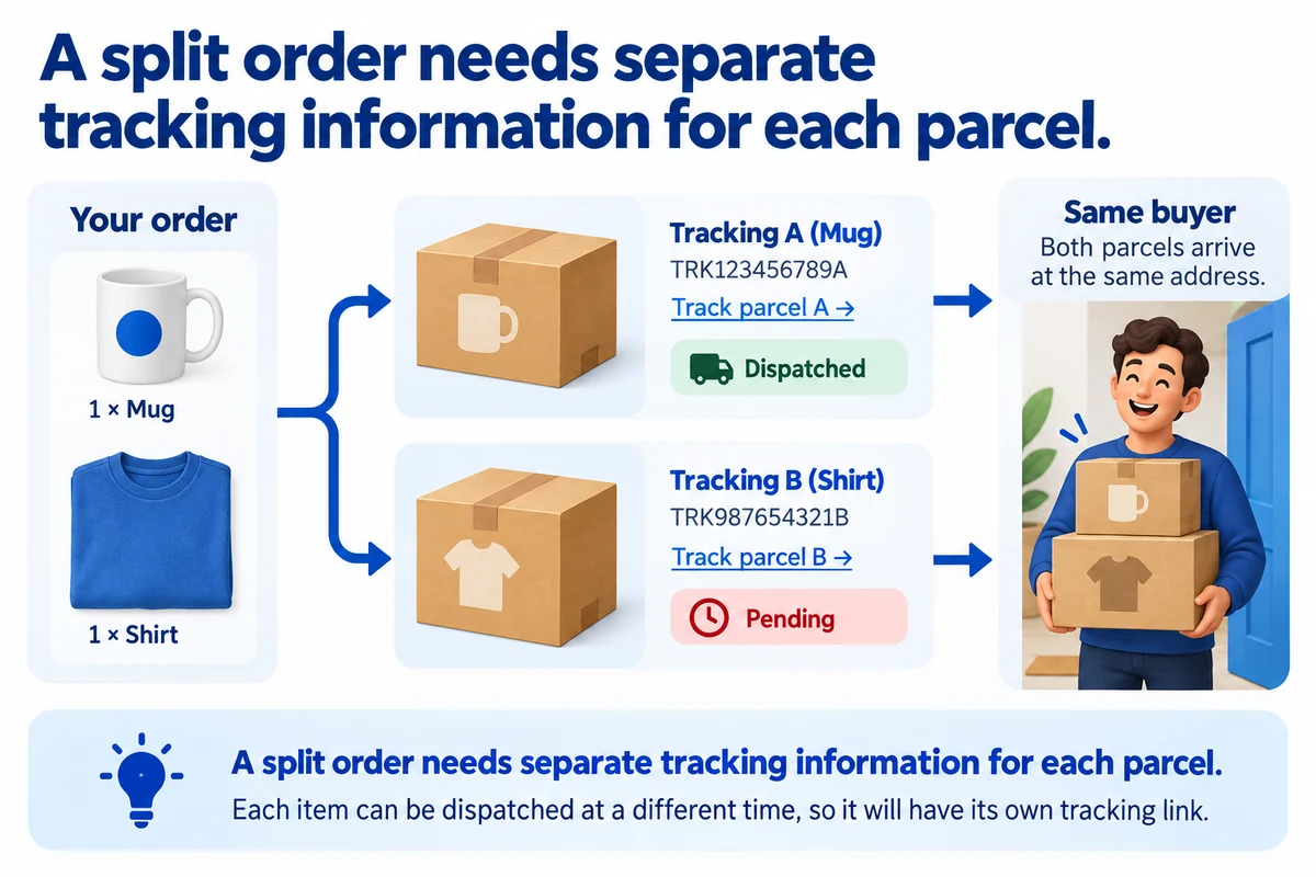 A split order needs separate tracking information for each parcel