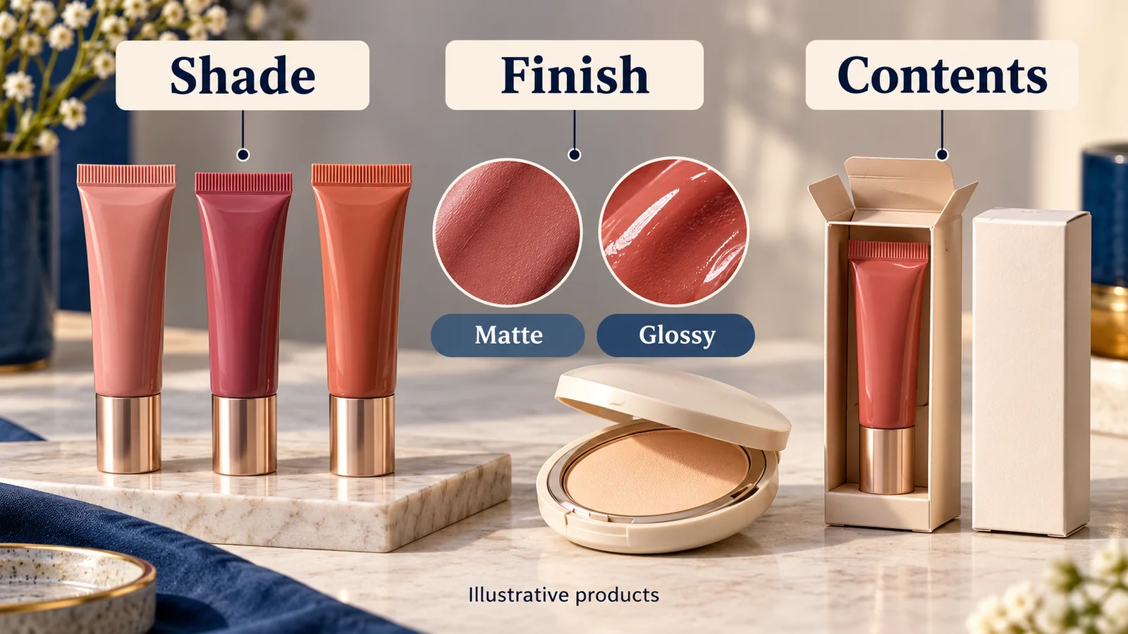 Illustration: Shade, finish and contents are the customer choice, not just attractive packaging.