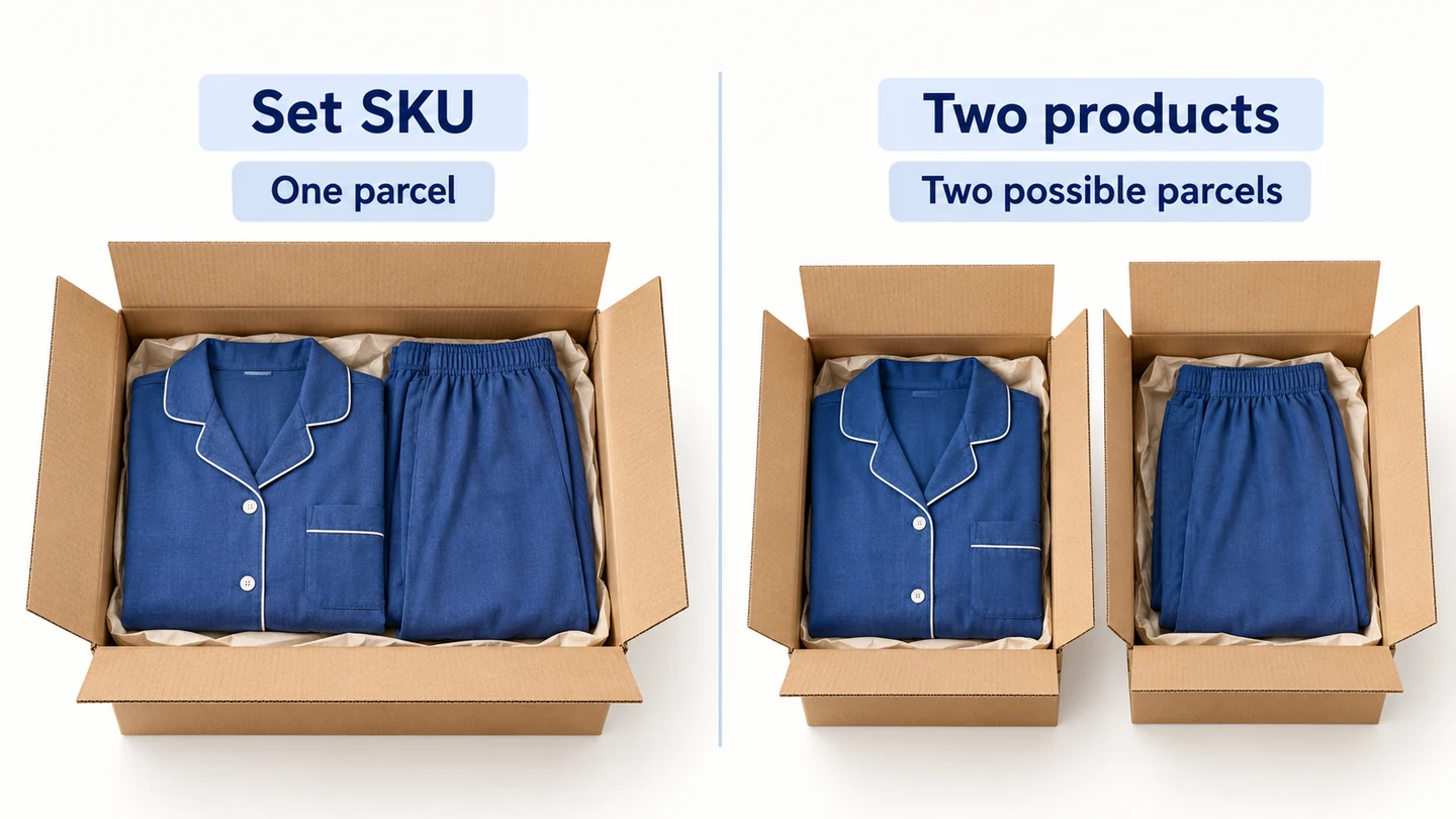 A set and two separately fulfilled products can arrive differently
