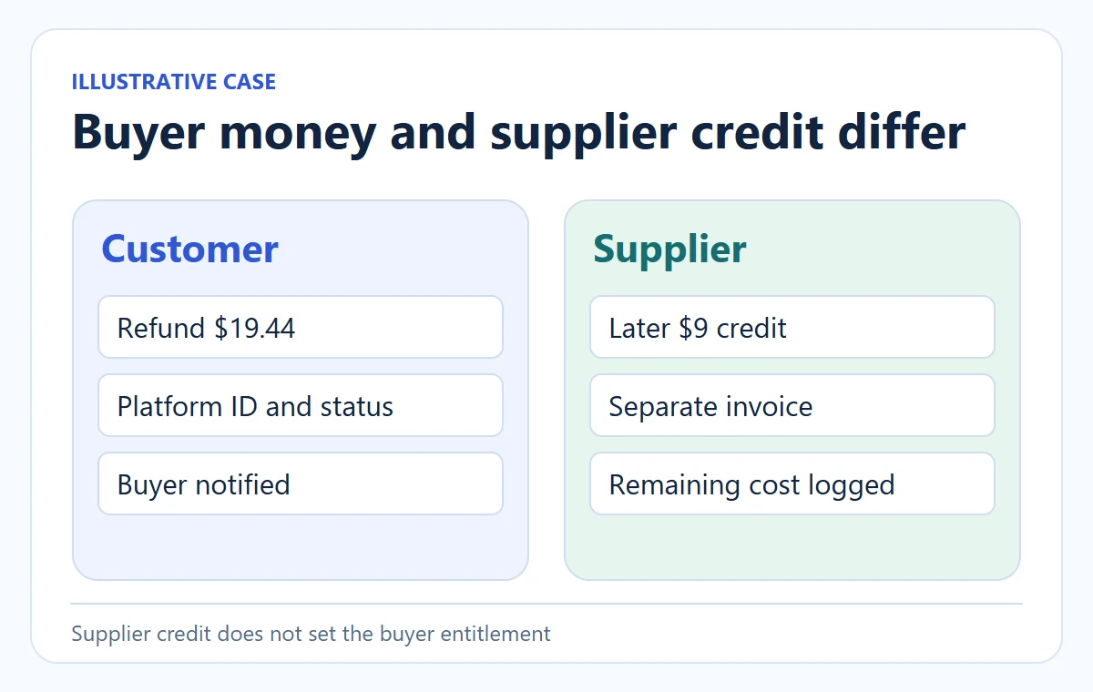 Explanatory diagram: Buyer money and supplier credit differ.