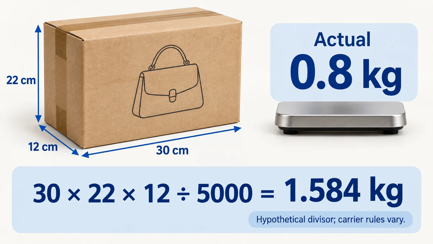 Volumetric weight can exceed the actual weight of a protected purse parcel