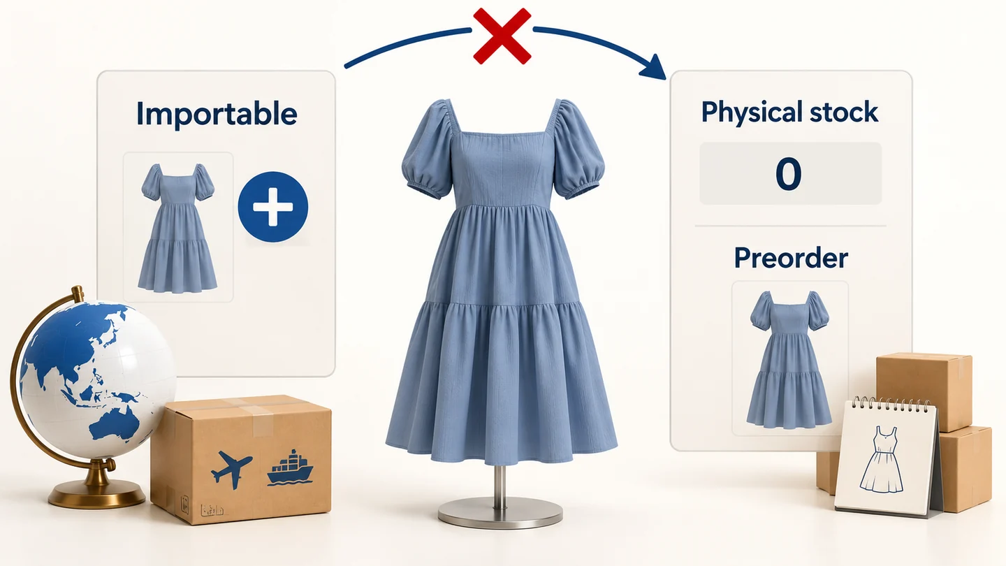 An importable preorder quantity is different from physical ready stock