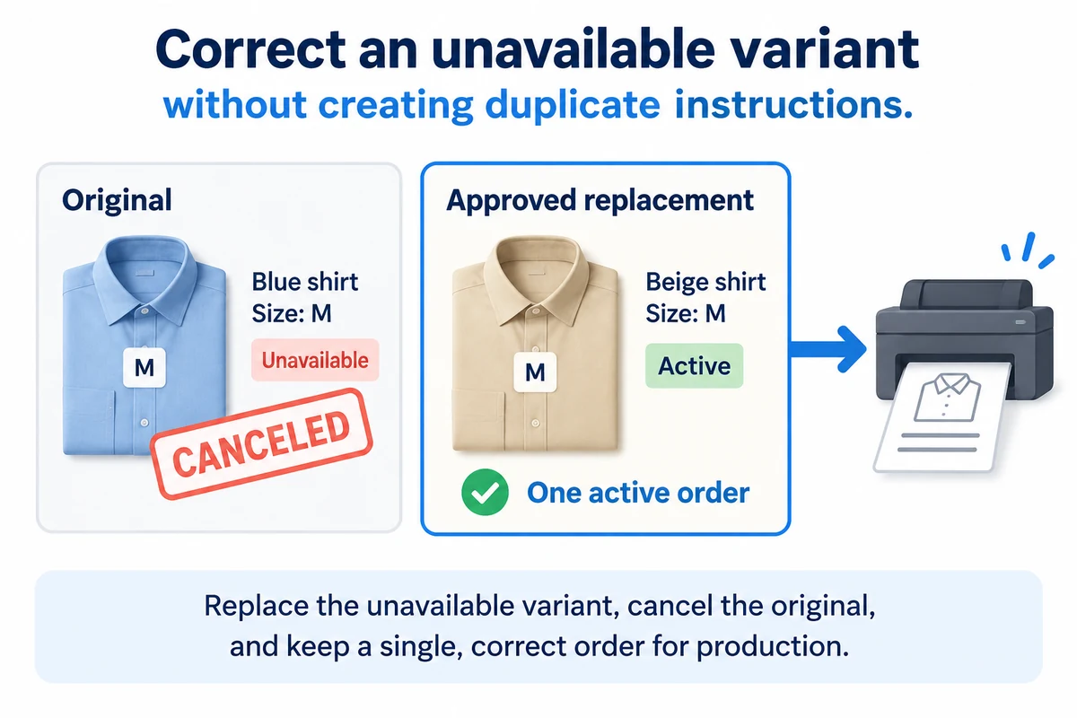 Correct an unavailable variant without creating duplicate instructions