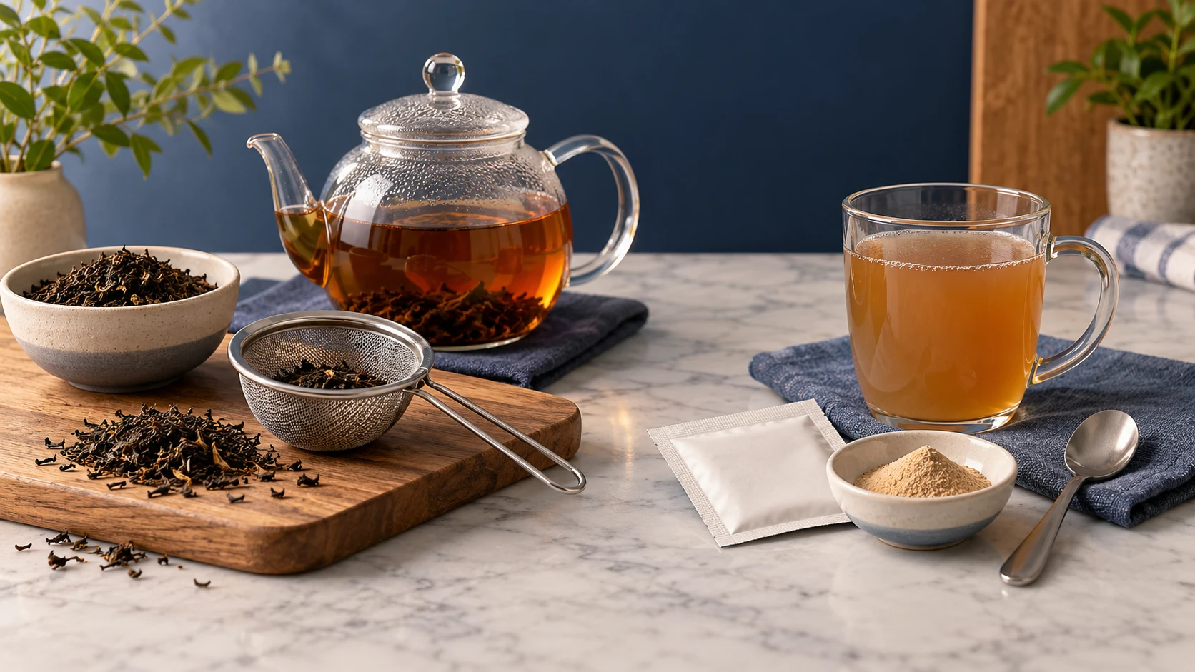 Loose leaves need steeping and straining; an instant blend is prepared differently.