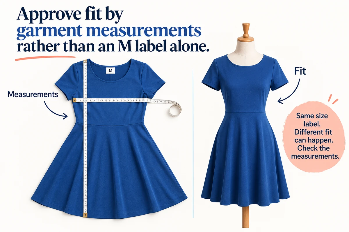 Approve fit by garment measurements rather than an M label alone