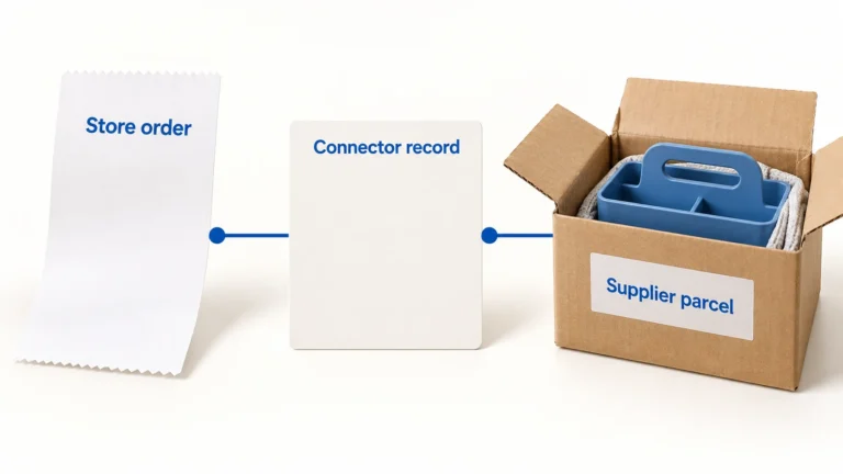 Store, connector and supplier records describe different parts of one order