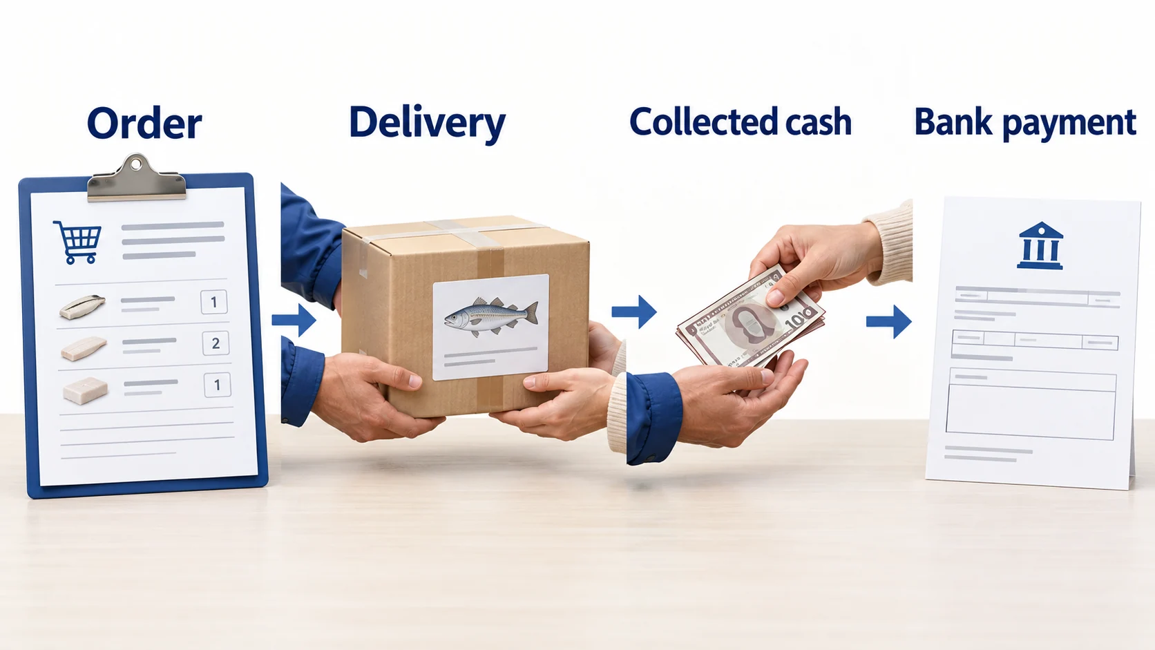 An order, collected cash and a bank payment are different stages