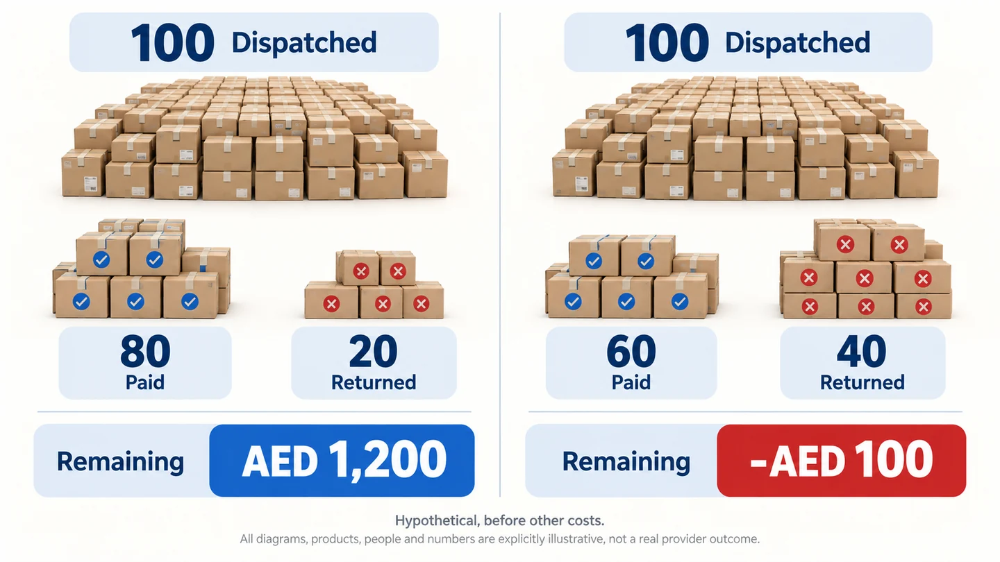 Different paid-delivery counts change the same hypothetical batch’s contribution